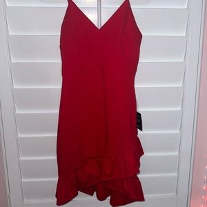 Red V Neck Short Dress